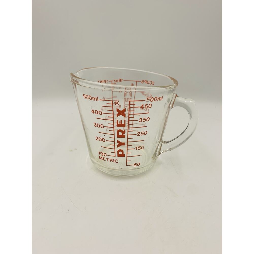 VTG Pyrex 532 Measuring Cup 1 Quart 4 Cup 32 oz Red Letter D-Handle Metric USA